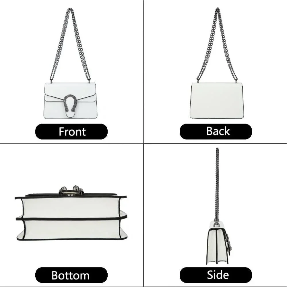⚡ Women's Leather Vintage Snake Print Crossbody White Square Satchel Handbag